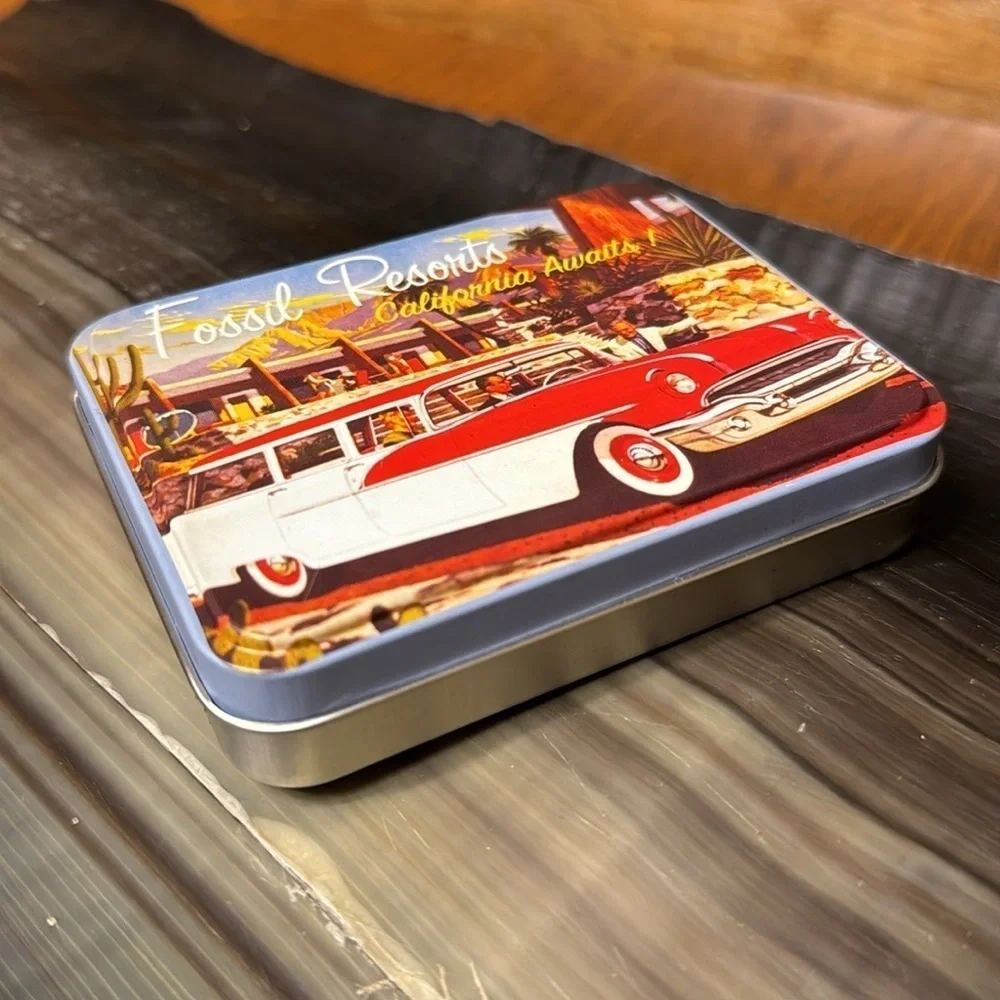 Fossil Resorts Tin Box California Awaits 1950s Nomad Station Wagon Storage Tin